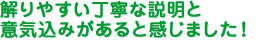 解りやすい丁寧な説明と意気込み